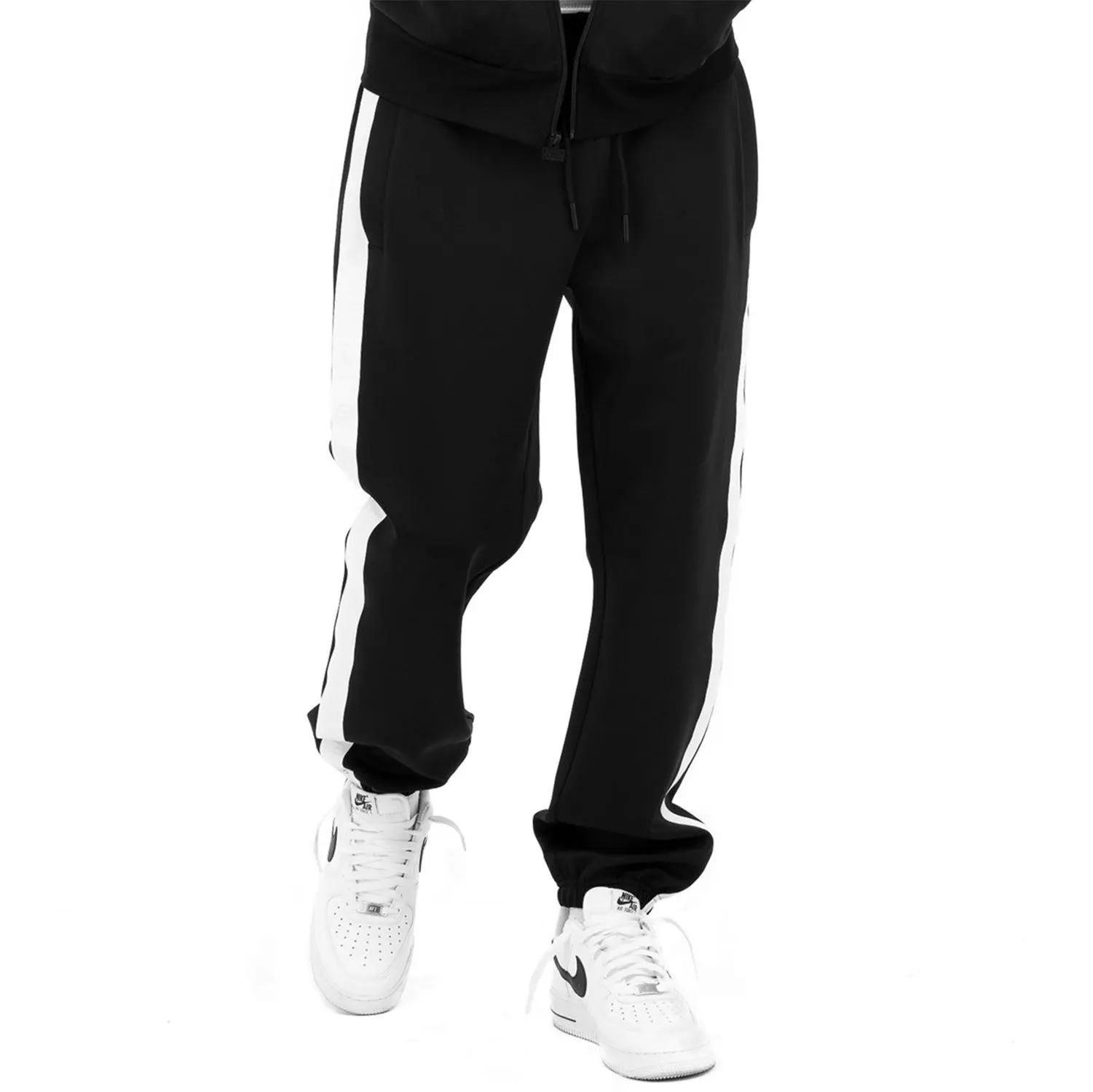 Pro Club Men's Comfort Athletic Track Pants, Relaxed Fit Activewear with Side Stripe in Polyester Spandex Fabric, Menswear, Sportswear, Elastic, Thick, Pockets, Hem, Woven Label