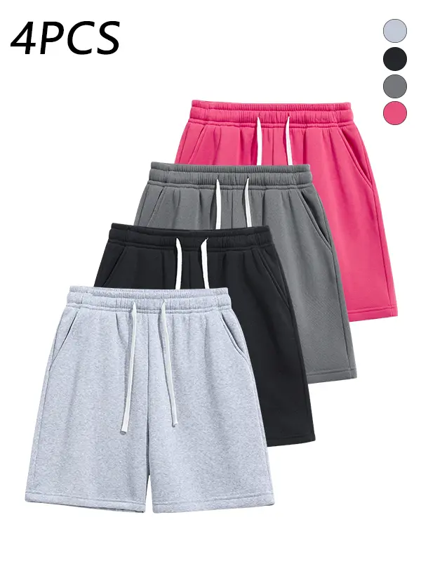 4-pack men’s summer casual athletic shorts, loose straight fit, comfortable breathable fabric, for everyday wear