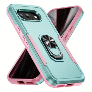 Shock-proof shell cover Protector Casing for Google Pixel 6, 7, 8, 9, Pro, XL and 6A, 7A, 8A, 9A, equipped with magnetic metal ring bracket, TPU frame and hard plastic back shell.