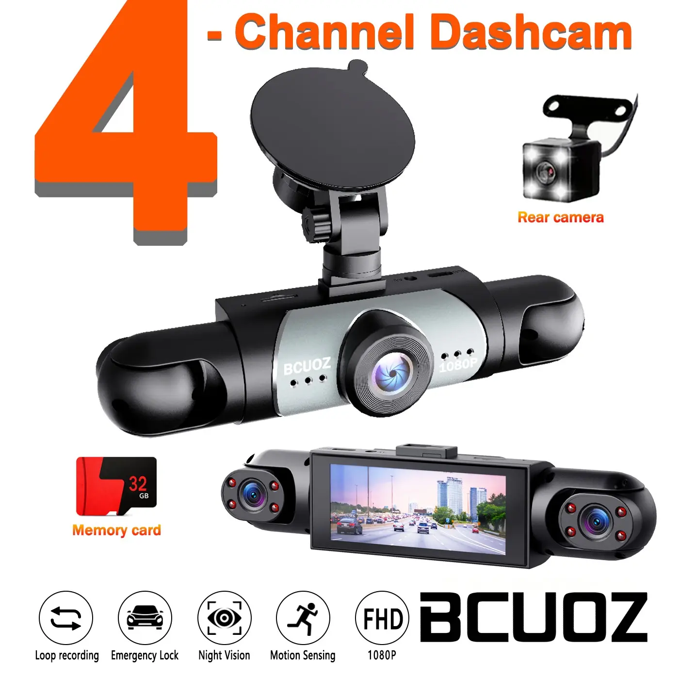 Portable 360° Four-Camera Car Dvr, Full HD 1080P Night Vision, G Sensor, Parking Monitor, Reverse Assist, Vehicle Recorder
