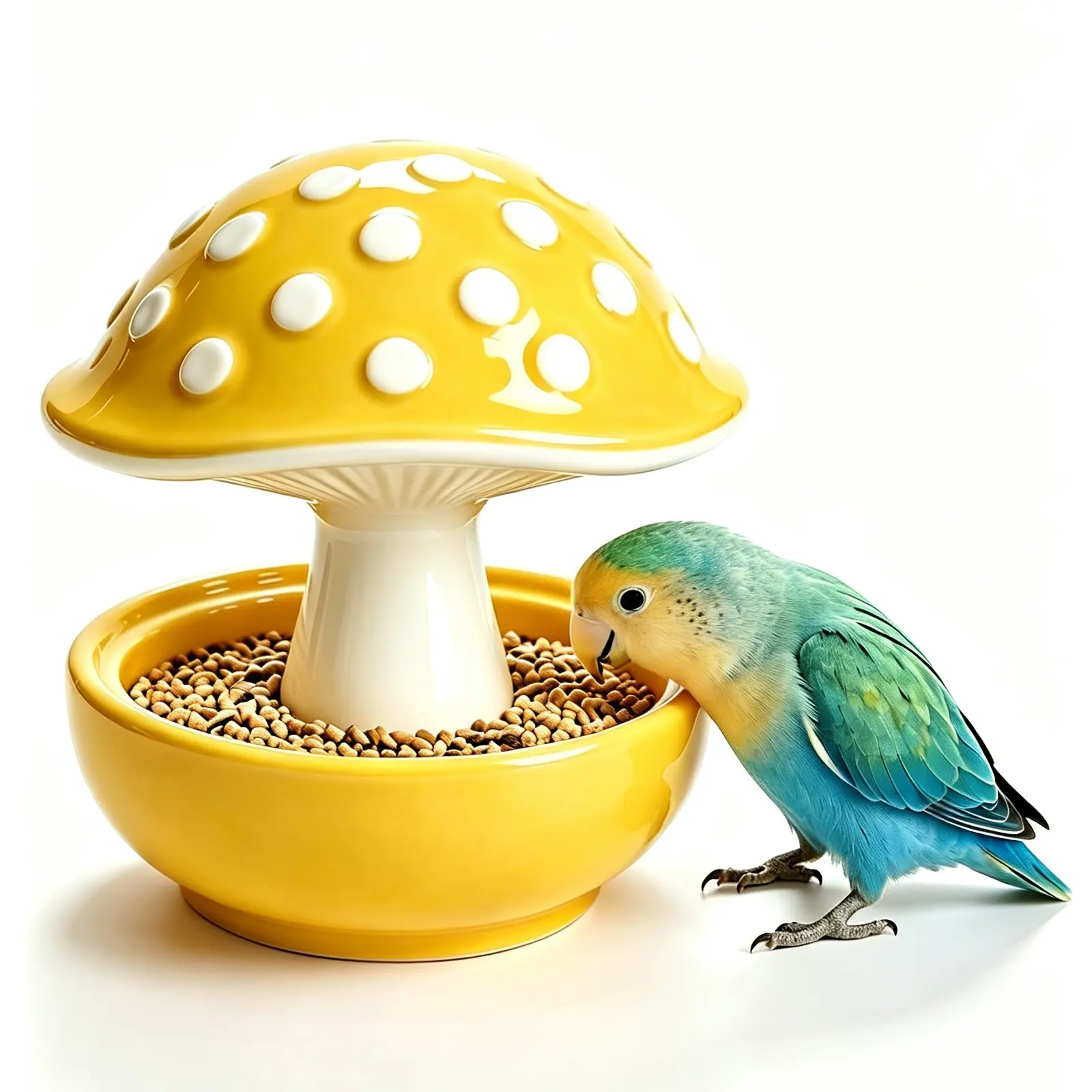 Glazed Ceramic Mushroom Bird Feeder Bowl