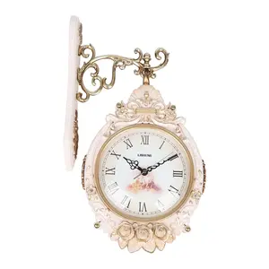 Vintage Double Sided Metal Silent Quiet Wall Clock Art Decorative Double Faced for Home, Living Room, Outdoor, Garden Wall Decoration Homedecor Cream Color