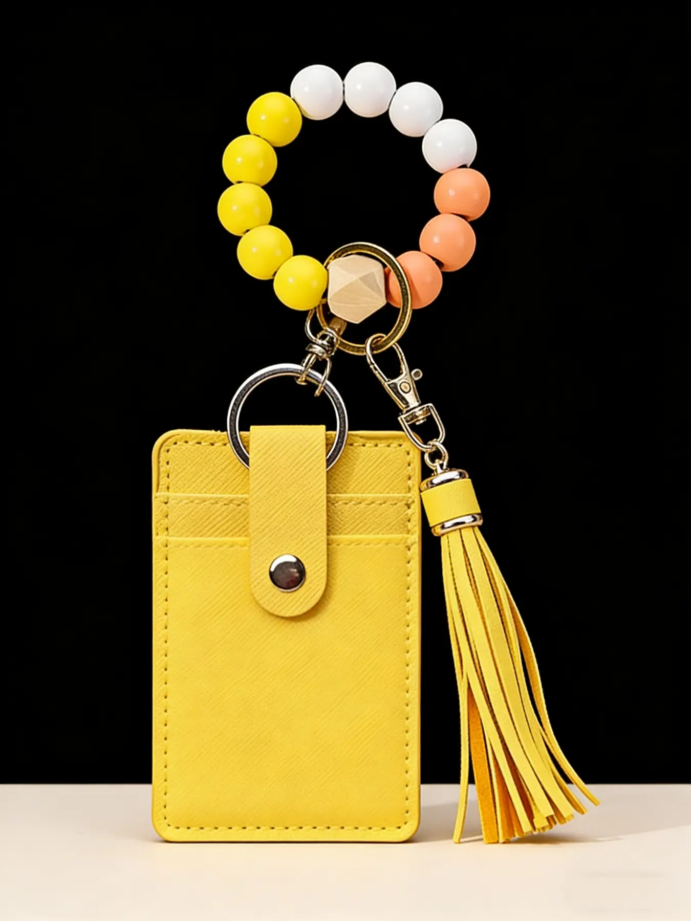 Bohemian Beaded Fringe Keychain, Women's Silicone Keychain, Fashion Full Gift, Stylish Keychain, Cute Wooden Beads Leather Card Case Keychain, Stylish Keyring
