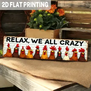 Funny Chicken Coop Sign - "Relax We All Crazy" - 4x16" Metal Wall Art - Rustic Farmhouse Kitchen Decor - Chicken Mom Gift