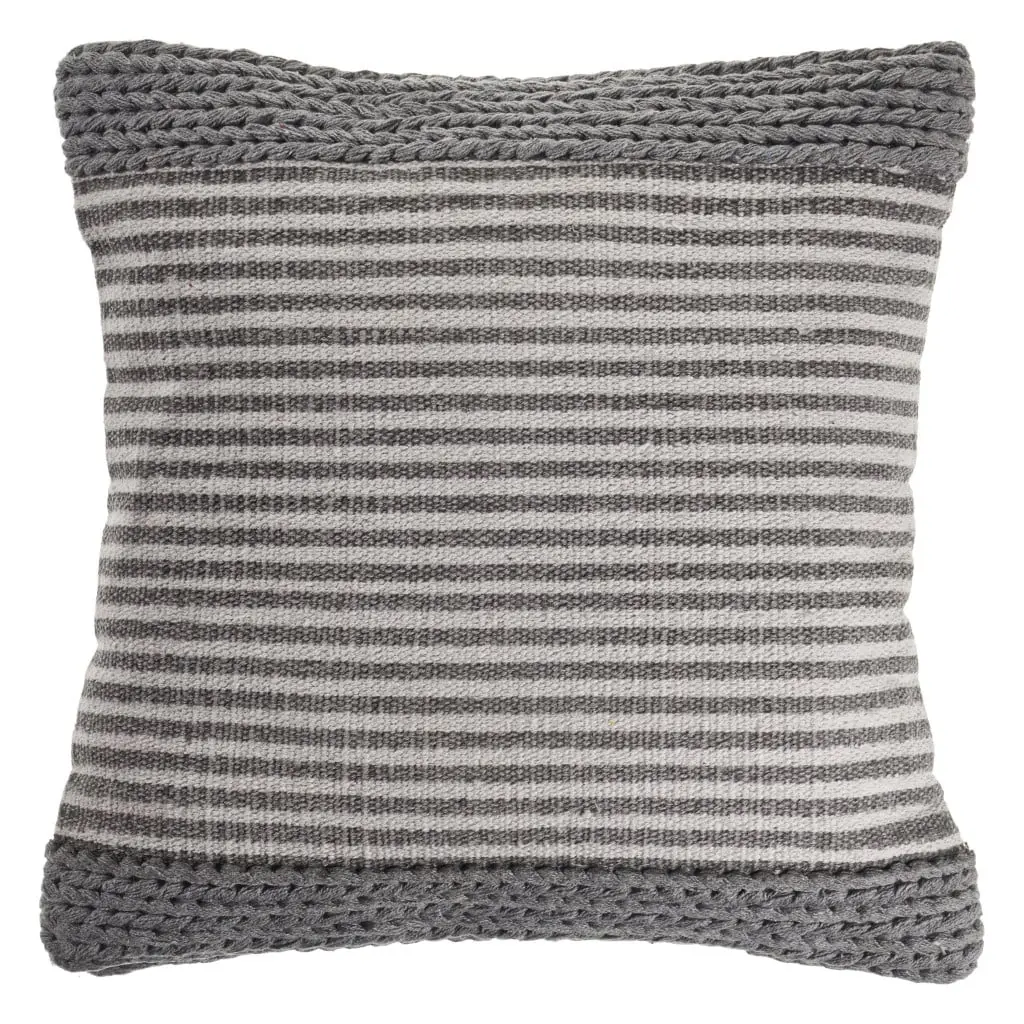 2-Piece 360 Stand Gray Striped 100% Cotton Zippered Soft Padded Fabric Cushion Set, 4x20x20 in, Neutral Home Decor Soft Padded Cushion for Living Room Textile Furnishings, Living Room Decorations
