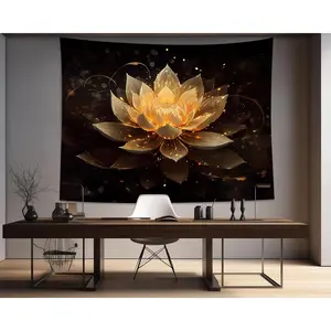 Lotus Tapestry, Meditation Gold Zen Tapestry Wall Hanging Spiritual Tapestries Gold and Black Floral Backdrop Lotus Flower Wall Art for Bedroom Women Room Wall Decor (28.7"x37.4")