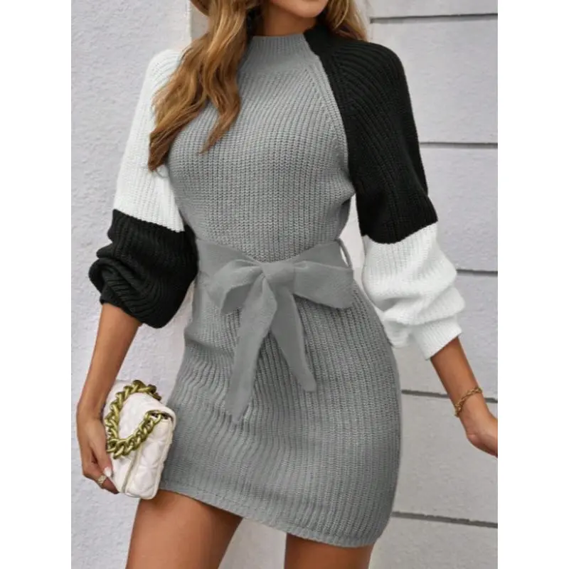 Autumn Winter Colorblock Slimming Waist Knitted Dress, Fashionable Women's  Long Sleeve Bodycon Midi Dress, Casual Elegant(gift) - TikTok Shop
