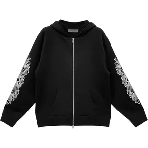 Chrome Hearts Cashmere Embroidered Floral Sleeve Black Zip Up Hoodie