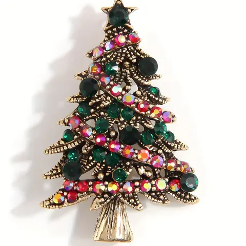 Vintage Colorful Rhinestone Decorated Christmas Tree Design Festive Brooch Jewelry, Fashionable Clothes Accessories for Women & Girls, Trendy All-match & Exquisite Brooch for Birthday Gift, Lapel Pin, Alloy Brooch Pin, Brooch Pin Clip