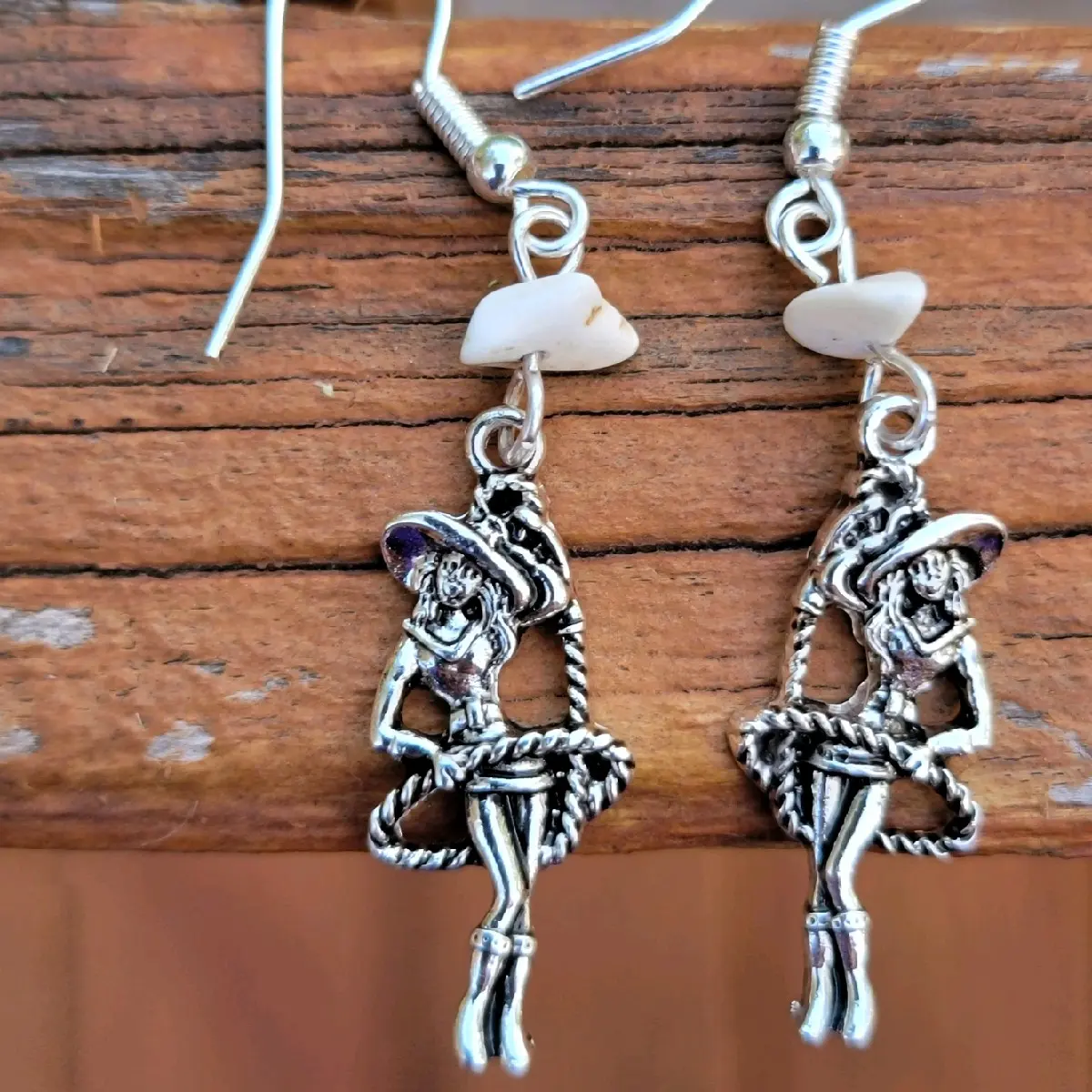 Silver Dancing Cowgirl Fishhook Earrings