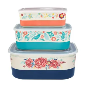 Keepsake Floral 6-Piece Rectangular Ceramic Nesting Bowls - Perfect for Serving and Display Set Tableware