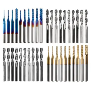 40 count End Mills CNC Router Bits, 1/8" Shank CNC  Milling Carving Bit Set Including 2-Flute Flat Nose & Ball Nose, Nano Blue Coat & Titanium Coat, MC40A