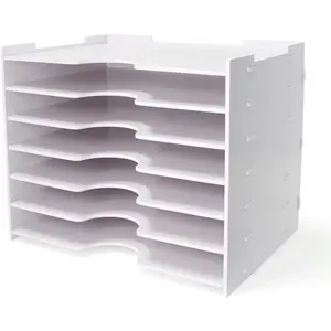 File Organizer for Desk-7 Tier Wide Document Holder, Letter Mail Tray Storage Rack, A4 Paper Storage Holder, Desktop Organizer for Home, Office, School - White