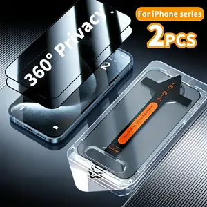 2PCS 360° Privacy Screen Protector for iPhone 17 Pro Max/16/15/14/13/12/11，Up, Down, Left, Right Privacy，[Four sided privacy protection]  9H Scratch Resistance，dustproof earpiece, Easy Installation