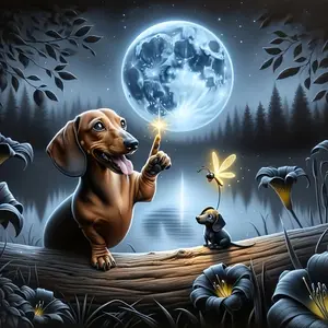 5D Diamond Painting Set, Moonlight Forest Dachshund Decorative Art, Round Diamond Embroidery Handmade, Full Diamond Mosaic Artwork, DIY Handmade Gift, Suitable for Living Room, Bedroom, Office Cross Stitch Wall Decoration--Embellish Home Style with Shiny