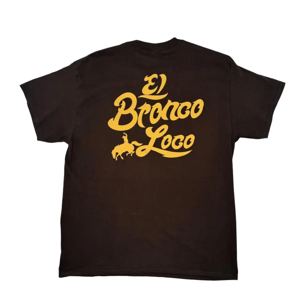 Men's Classic Fit Tshirt with El Bronco Loco Graphic Print - 100% USA Cotton Shortsleeve Top for Casual Wear, Dark Chocolate, Round Neck