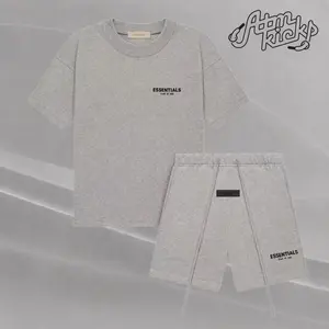 (Tee and shorts) Fear of God Essentials T-shirt & Shorts Set Dark Oatmeal OVER SIZE Casual Wear Comfortable Fit Simple Design Versatile Everyday Wear Menswear Tops Crewneck ShortSleeve Tropical