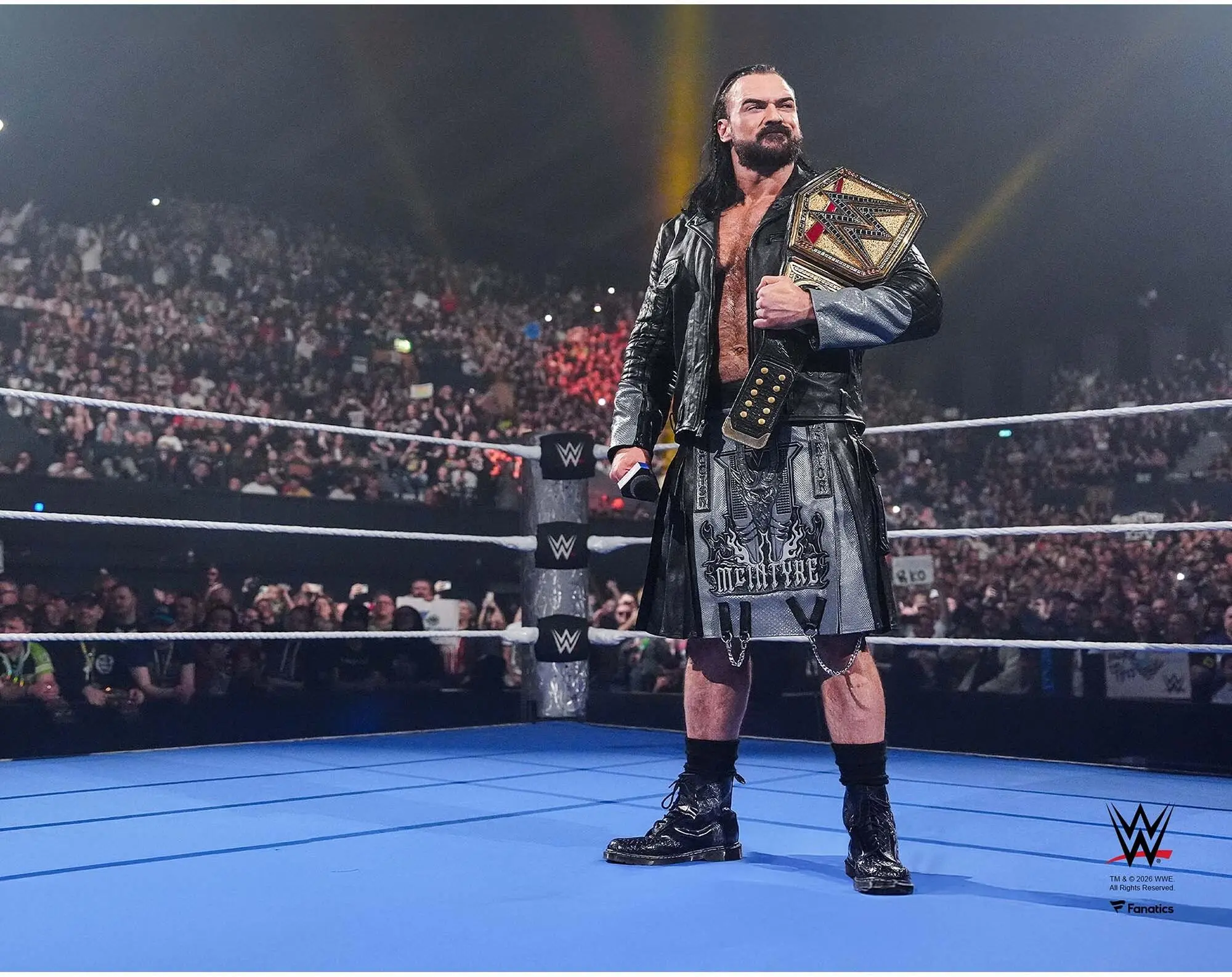 Drew McIntyre WWE Unsigned In-Ring With Title Belt Over Shoulder Photograph - Wrestling Memorabilia
