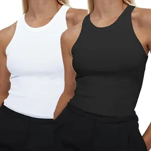 2Pack Women Sleeveless Basic Slim Knit Ribbed Tank Tops Breathable Casual