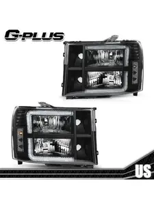 Fit For 07-13 GMC Sierra 1500 2500HD 3500HD LED DRL Headlights Lamp Pair