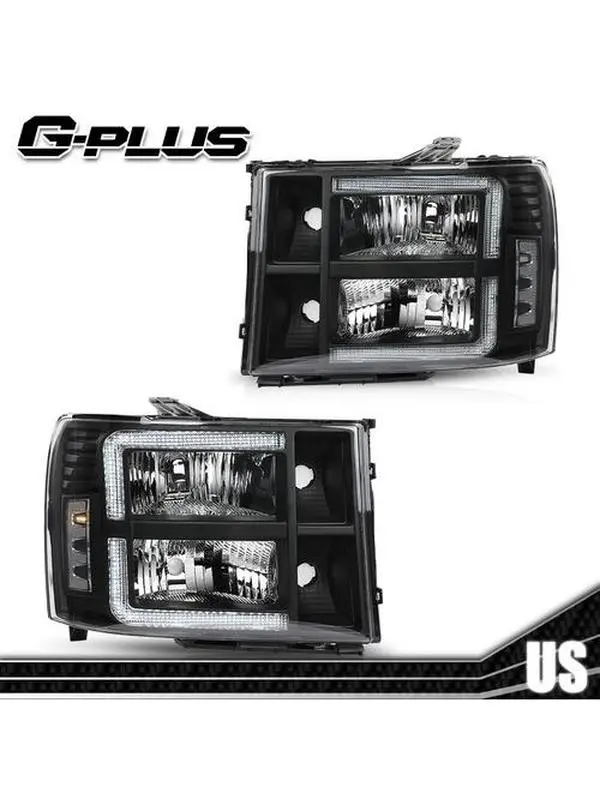G-PLUS LED DRL Headlight Assembly, Replacement Car Lights for 07-13 GMC Sierra 1500/2500HD/3500HD, Car Exterior Upgrade Lamp Pair