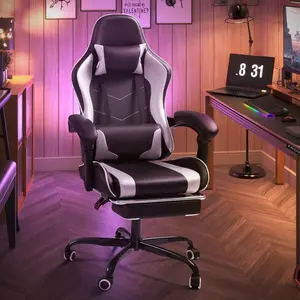 PINGO HOME Ergonomic Video Game Desk Chair with Footrest – PU Leather Recliner with Lumbar Support, Headrest, and Fixed Armrests, Available in 5 Colors
