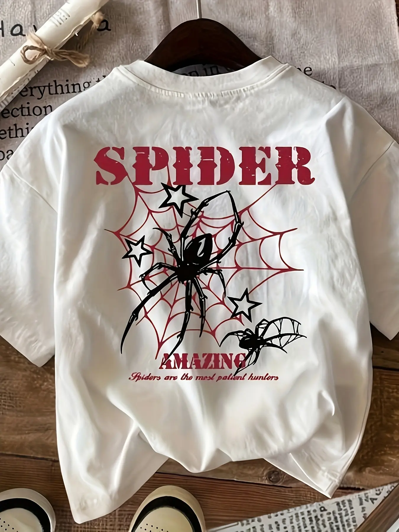 Wo Spider Graphic T-Shirt - _Spider Amazing_ Design unisex soft cotton short sleeve t shirt, vintage graphic casual tee for men women teens, perfect birthday holiday gift for camping travel gym daily street casual wear