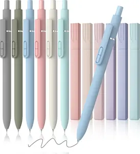 12 Pack Gel Pens 0.7mm Black Ink Fine Point with Highlighters Pen Set for Journaling School Office Supplies