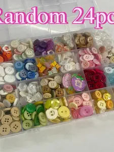 24pcs Grid Assorted Buttons for Sewing, Mixed Color Resin Buttons with Storage Box, Round & Shaped Craft Buttons for DIY Crafts