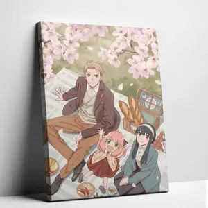 Cozy Manga Character Canvas Poster - Aesthetic Spring Picnic Family Wall Art Print, Sweet Cartoon Artwork for Warm Home Apartment Decor, Cute Otaku Gift
