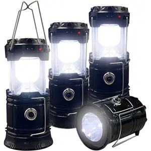 Collapsible Portable LED Camping Lantern  Lightweight  Solar USB Rechargeable LED Flashlight  Kits for Indoor Outdoor   Light Power Outages Hiking Hurricane 4-Pack
