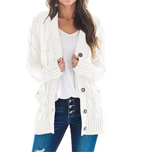 Cardigan Sweaters for Women Fall Long Sleeve Cable Knit Open Front Button Chunky Trendy Outerwear Coats