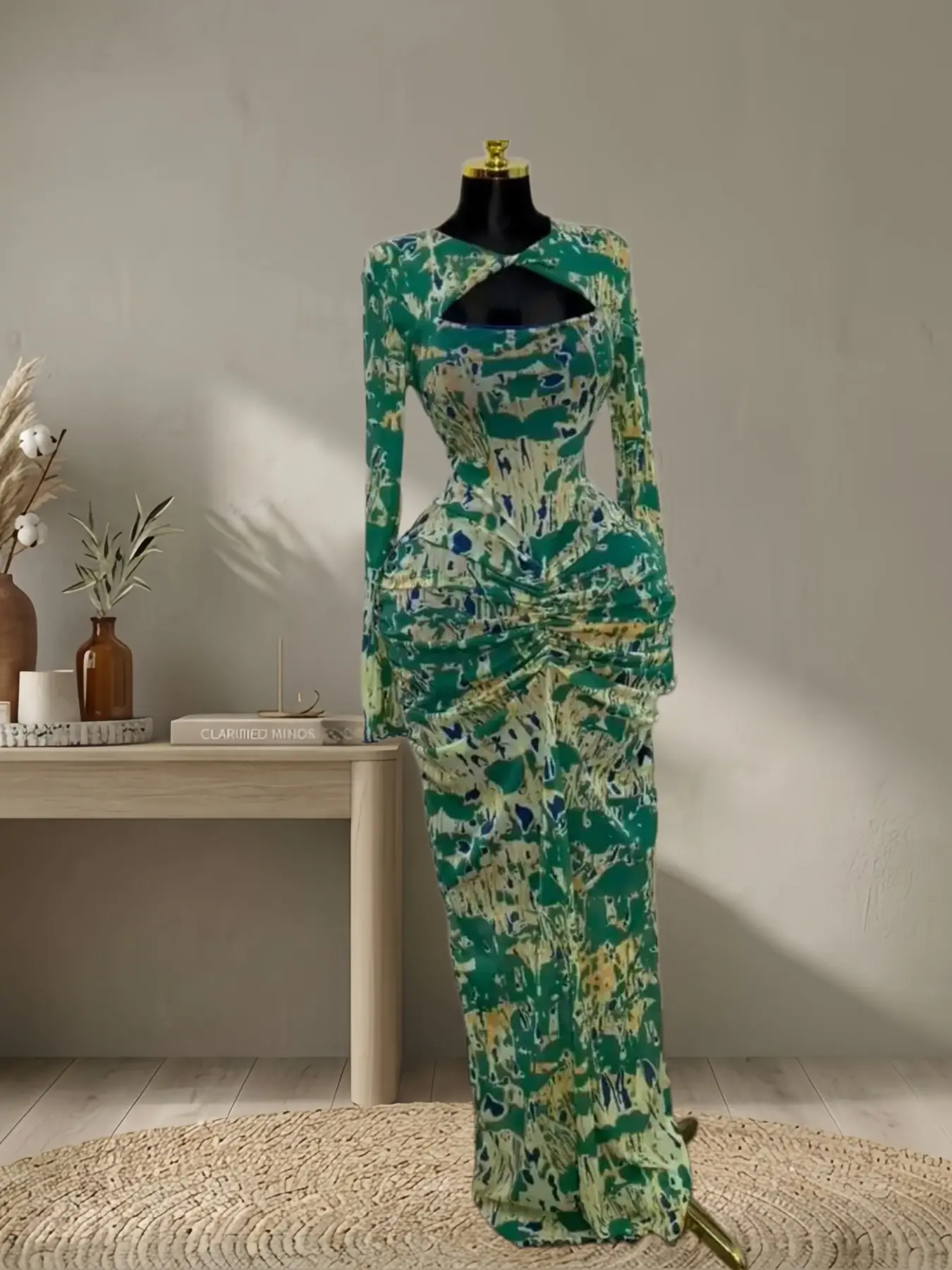 QFAF Women's floral Printed Cut Out Front Bodycon Fitted Midi Dress, Long Sleeve, Chic, Elegant, Casual Cocktail Party Dress for Daily Outdoor Wear, Holiday Night Out Ruched Dresses, Vacation Street Clothing - QFAF Women's floral Printed Cut Out Front Bodycon Fitted Midi Dress, Long Sleeve, Chic, Elegant, Casual Cocktail Party Dress for Daily Outdoor Wear, Holiday Night Out Ruched Dresses, Vacation Street Clothing -