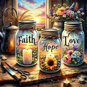 Faith Hope Love Mason Jars Diamond Art Kit - 11.8"×11.8"