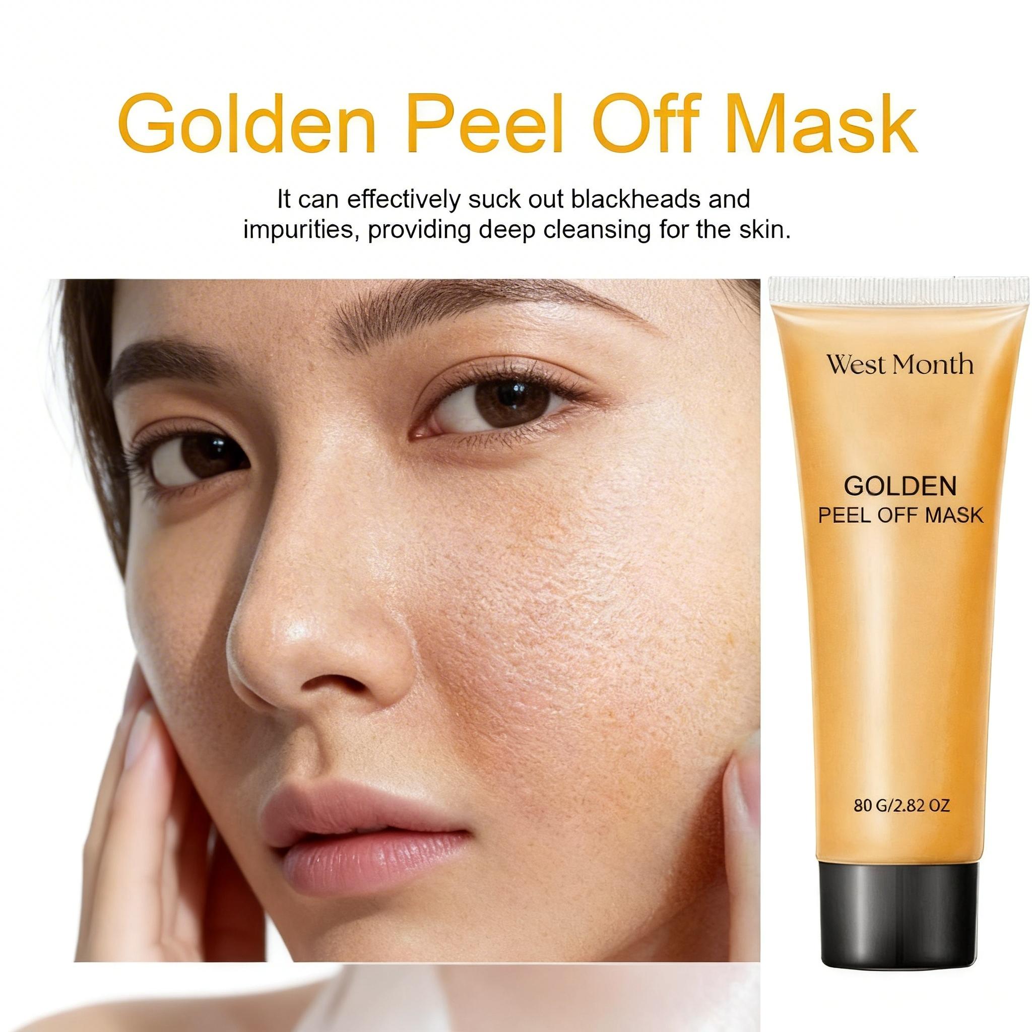 WEST MONTH Golden Peel Off Mask, Gold & Collagen Luxury Blackhead Remover, Sucks Out Dirt Shrinks Pores, Brightens Skin Evens Tone, Aloe Soothing Gentle Formula for All Skin Radiant Sensitive