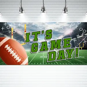 Football Banner for Birthday Party Decorations - Large  Themed Backdrop with Field Design, Wall Door Sign for Football Fan Party Supplies