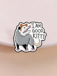 Cute Cat Ear Possum Badge Pin, Adorable Identity Contrast Style, Unique Design for Pet Lovers, Fun Trendy Clothing Accessory