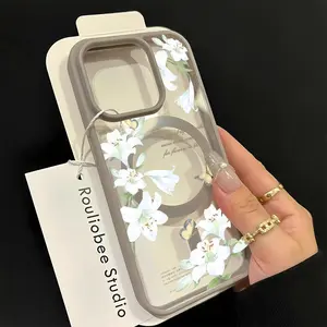 White Lily Butterfly Pattern Premium Magnetic phone case applicable for iPhone 16ProMax 15 14 13 12 11 Plus cases durable shockproof protection Privacy Protection Magnetic Phone Case cute nic natalie reynolds mosnovo  protective case