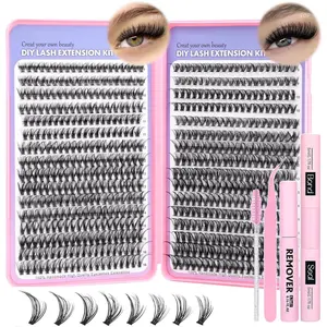Self Grafting Curling Faux Clusters Eyelashes, Wispy Lashes, 1 Set Natural Look Eyelash Extensions with Glue & Remover & Tweezers & Brush, Individual False Eyelashes Kit