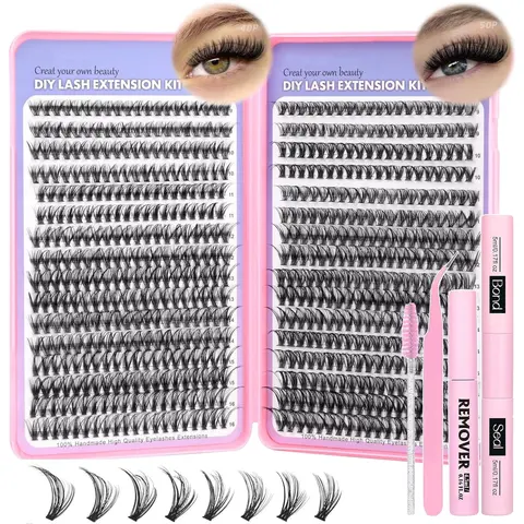 Self Grafting Curling Faux Clusters Eyelashes, Wispy Lashes, 1 Set Natural Look Eyelash Extensions with Glue & Remover & Tweezers & Brush, Individual False Eyelashes Kit