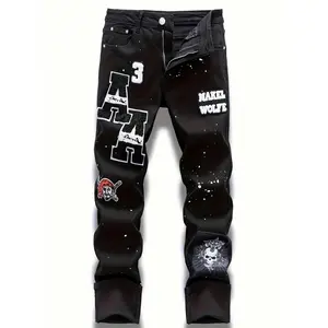 New Fashion Cutting-Edge Locomotive Style Retro Style Old Jeans Men Jeans Para Hombre Straight-Leg Wide-Leg Stretch All-Season Streetwear Y2K Vintage Wash Menswear Denim Black Casual Pants baggy pants skinny jeans baggy jeans men