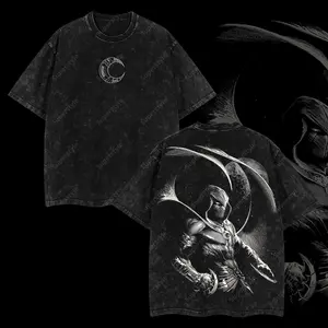 Superstyle Moon Knight Marc Spector "Midnight Guardian" Ver 02 MCU Edition Double Printed Oversize Lightweight Acid Washed Tee TV Series Graphic Design Top Cotton Streetwear Comic Superheroes T-Shirt Clothes Menswear Womenswear