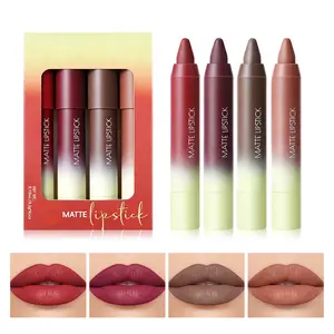 QIUFSSE 4PCS Matte Lipstick Pencil Set, 2-in-1 Lip Liner & Lipstick Pen, Waterproof & Smudge-Proof Lip Crayon, 12H Long-Lasting High Pigment Lip Makeup Kit, Velvet Matte Finish