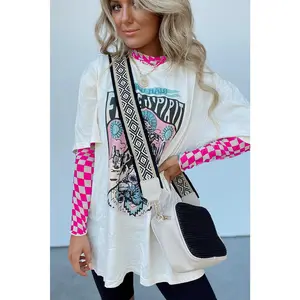 Black Checkered Pattern Mesh Long Sleeve Top