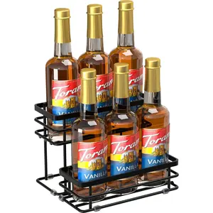 6 Bottle 2 Tier Coffee Syrup Organizer Rack Stand for Coffee Bar Countertop Small Wine Rack for Family Storage for Syrup Dressing Black