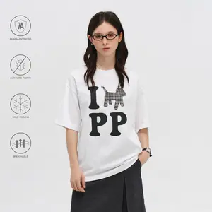 PCLP "LOVEPP" Plaid Puppy Short-Sleeve Summer Couple Base Layer Trendy Loose Appliqué Embroidered T-Shirt oversized tshirt women graphic tee vintage clothing white tee funny t shirt deals trendy t-shirts oversized shirts shirts women vintage clothing