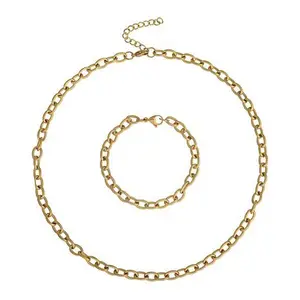 Stately Steel Rolo Chain Necklace and Bracelet Set