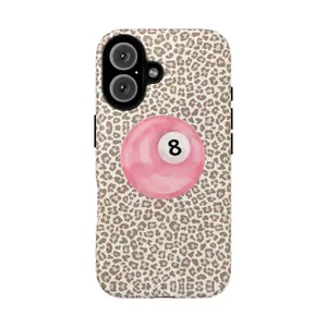 Pink 8 Ball Phone Case, Trendy Leopard Print Aesthetic, Girly Y2K Pool Ball Cover for iPhone 17 16 15 14 13 12 11 XS XR