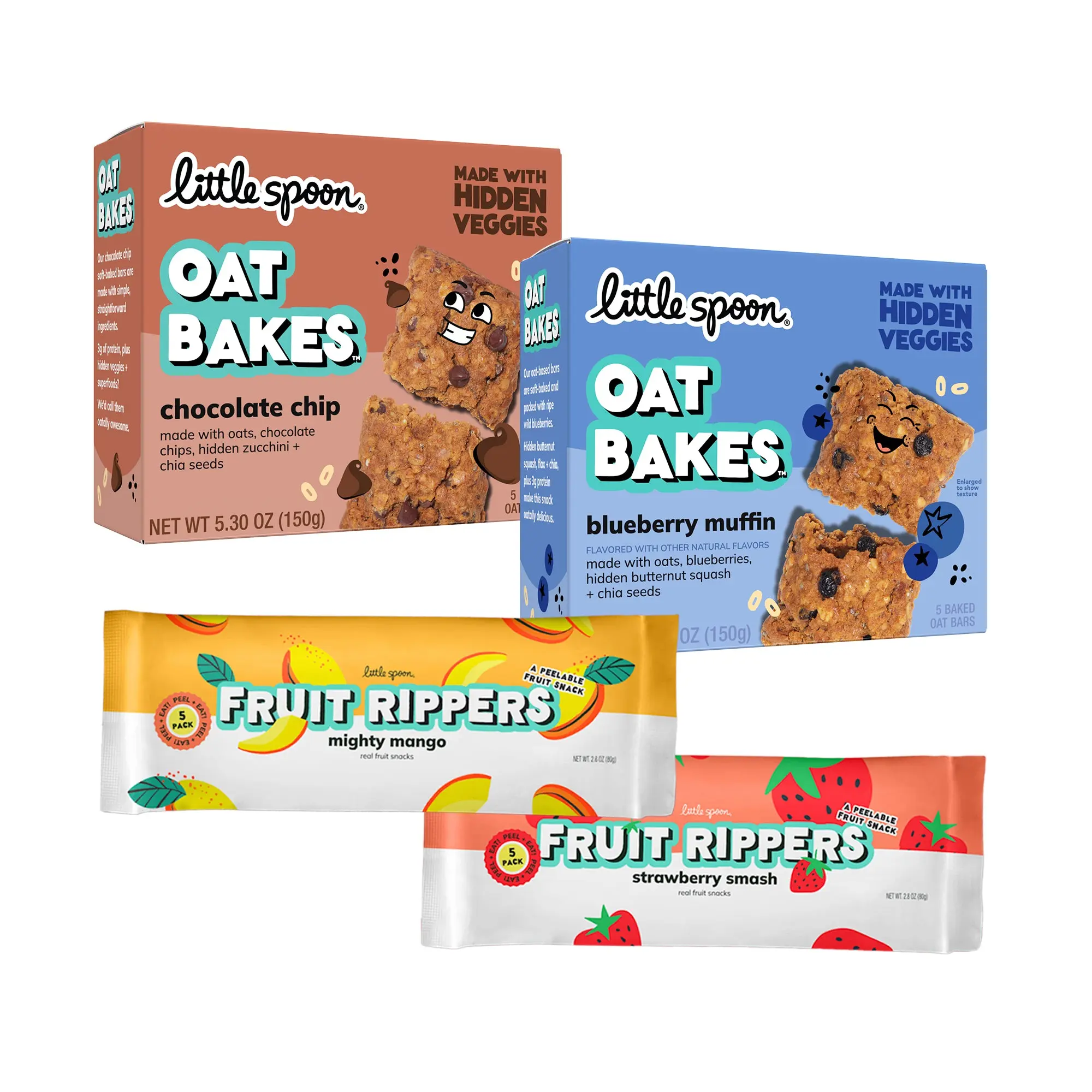 Healthy Plant-Based Gluten-Free Fruit Ripper & Oat Bake 4-Pack - Kids' Baked Snacks with Chocolate, Strawberry, Blueberry, Chip Varieties, No Artificial Flavors