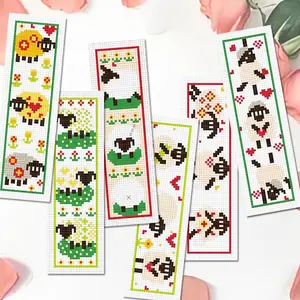 6-Piece Cartoon Lamb Cross Stitch Bookmark DIY Art Kit, Beginner-Friendly Fabric Bookmark Set, Perfect for Sewing Beginners & Craft Enthusiasts